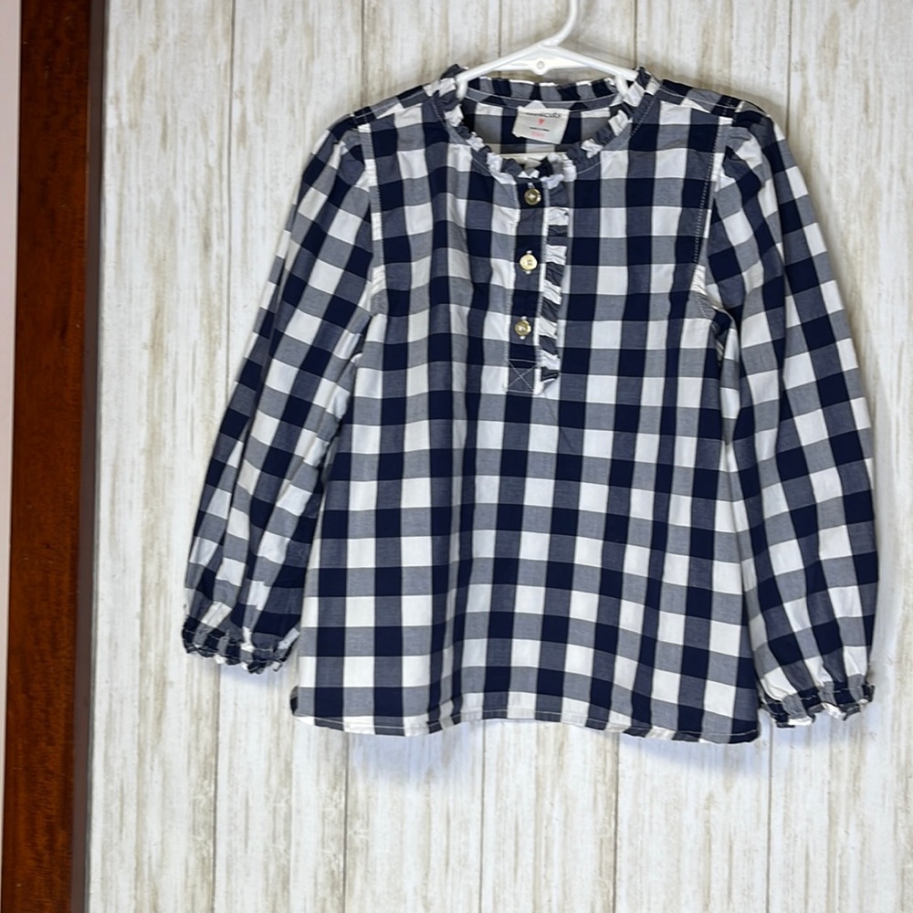 Crewcuts Navy Blue & White Gingham Top Girls Size S (6-7)